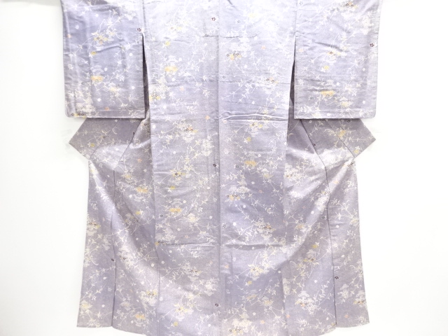 生花模様手織り紬単衣着物